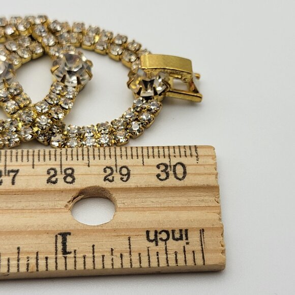 Vintage Gold Tone Clear Crystal Statement Chain Bracelet 7" Fold Over Clasp - Picture 13 of 15